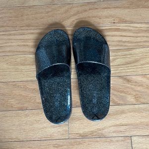 Goth glitter slip on jellies